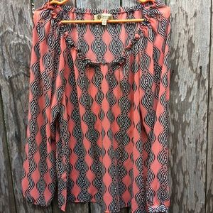 Democracy salmon & black tribal pattern sheer top